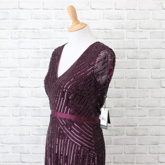 Adrianna Papell Women's Maxi Evening Prom Party Gown With Cap Sleeves - Picture 3 of 8